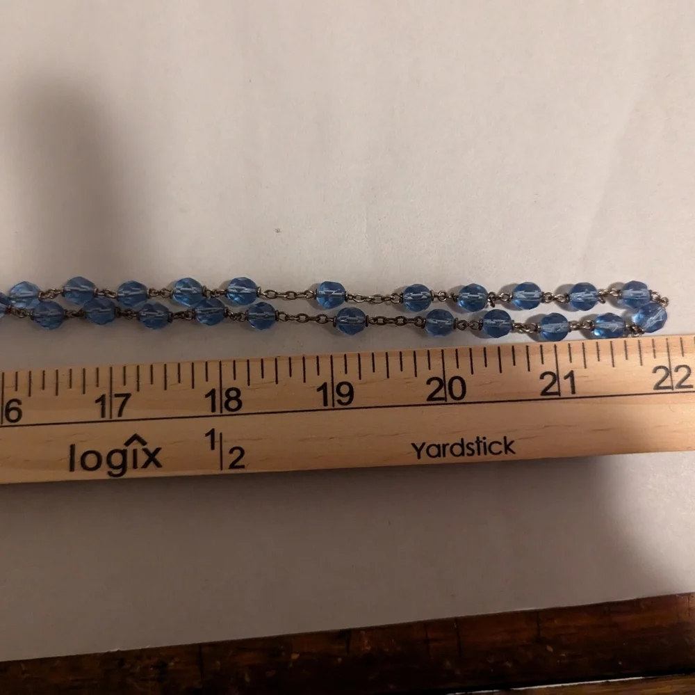 Rosary Beads Blue Silvertone Crucifix Well made Beautiful Italy Vintage